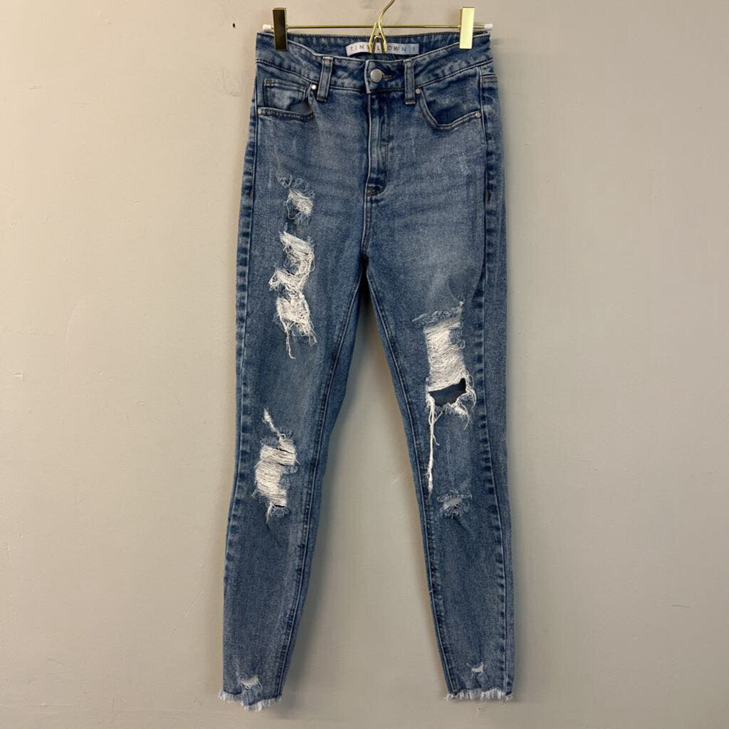 Tinsel Town Medium Wash Distressed Skinny Jeans 1