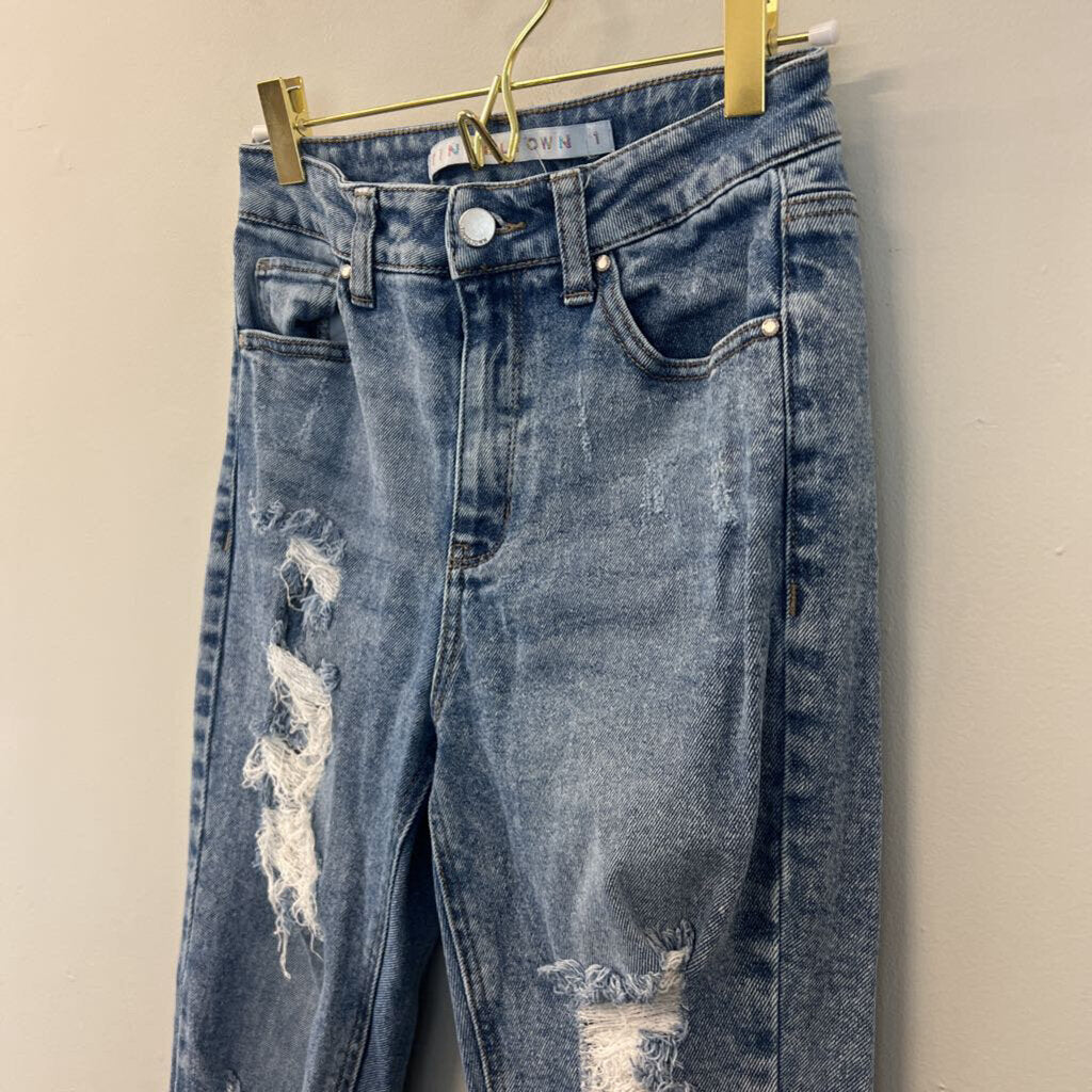 Tinsel Town Medium Wash Distressed Skinny Jeans 1