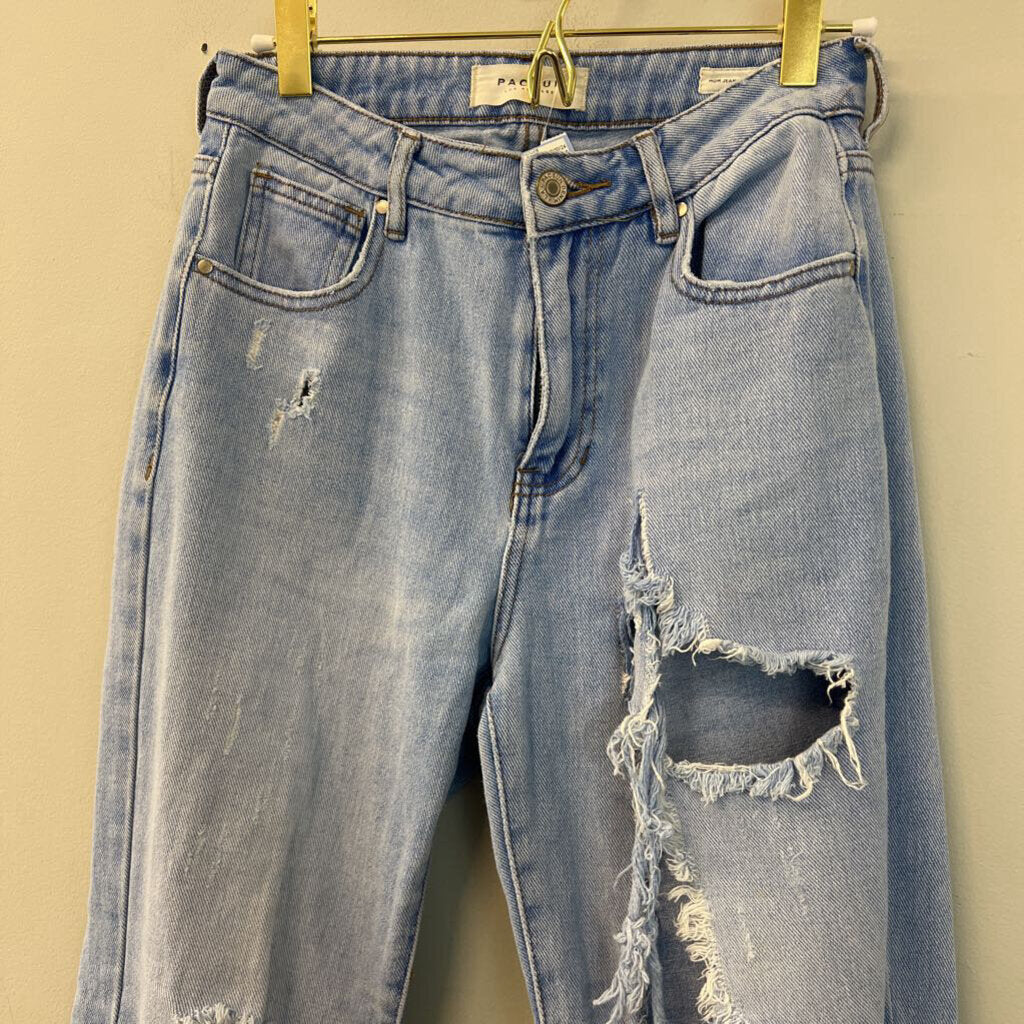 Pac Sun Light Wash Distressed Mom Jeans 24