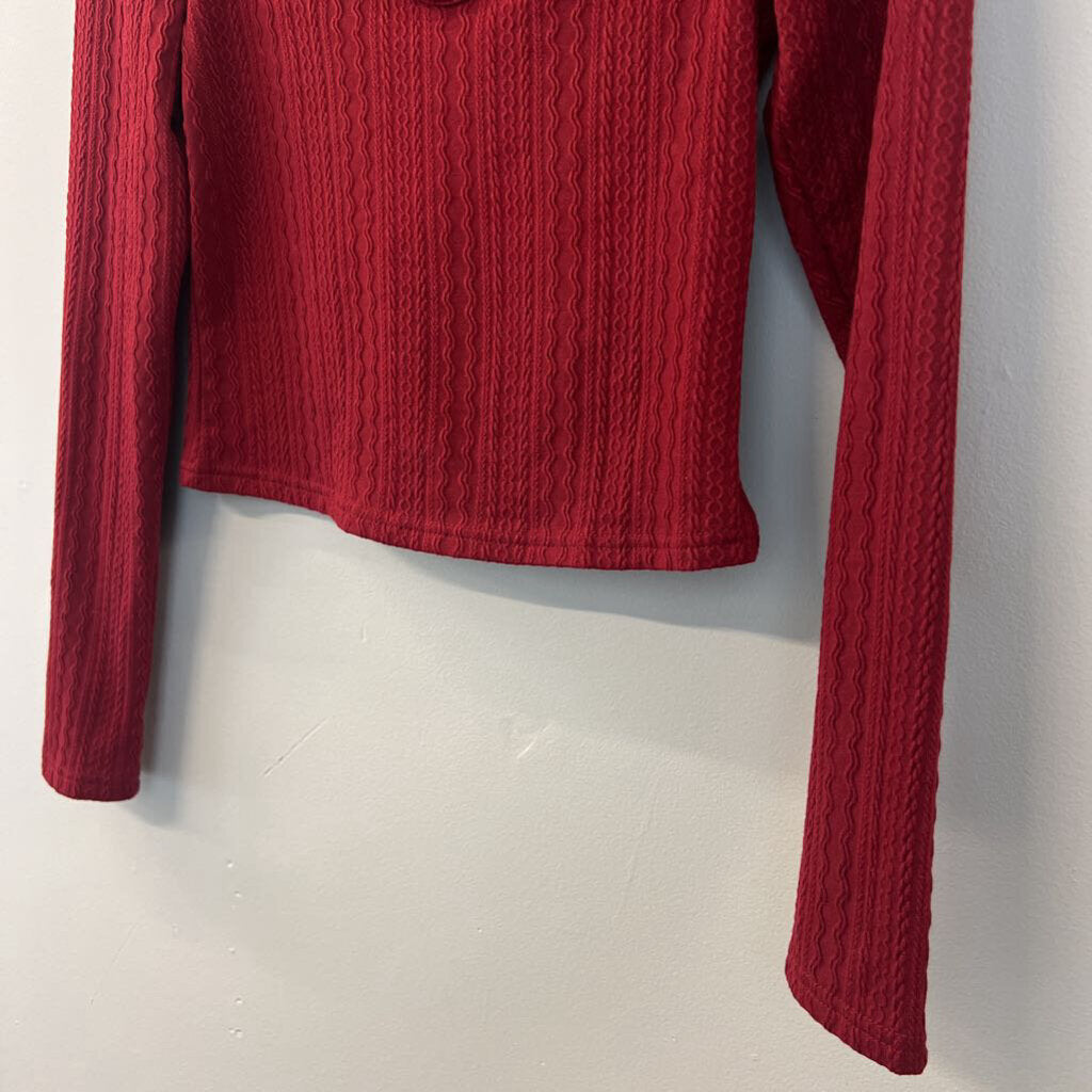 Red Cable Knit Textured Long Sleeve Crop Top Medium