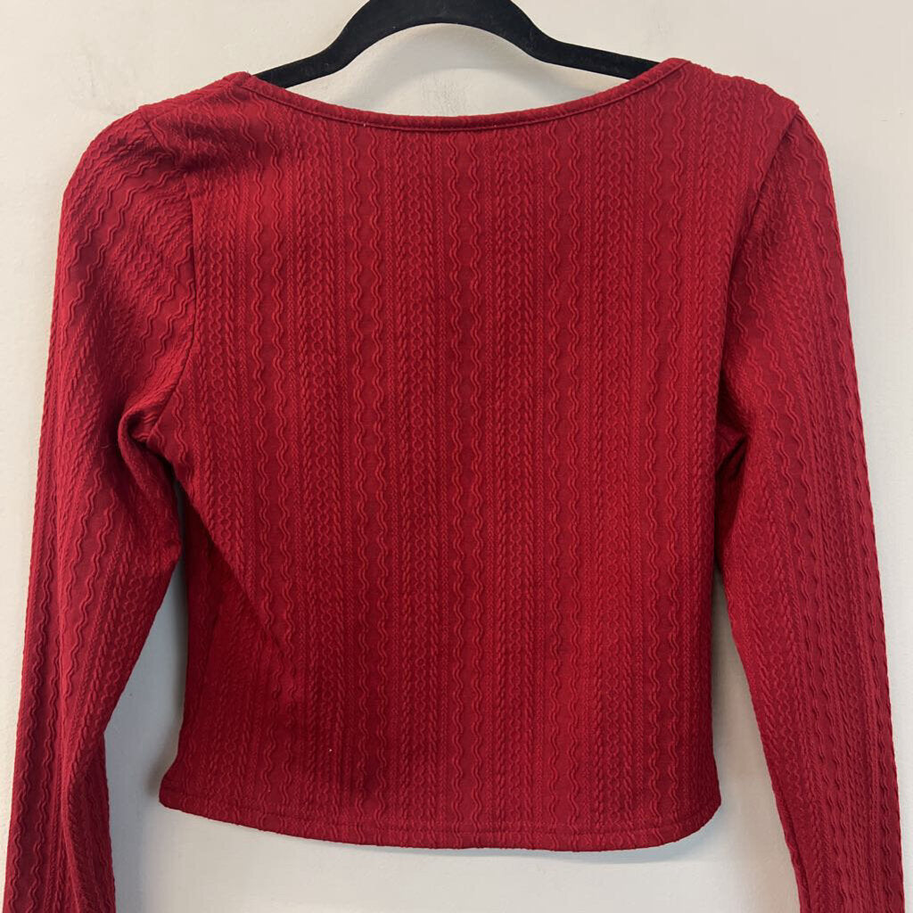 Red Cable Knit Textured Long Sleeve Crop Top Medium