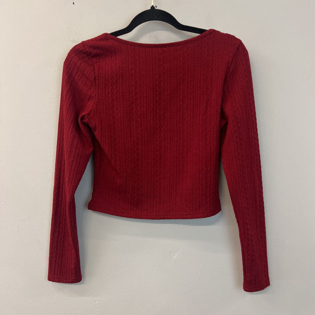 Red Cable Knit Textured Long Sleeve Crop Top Medium