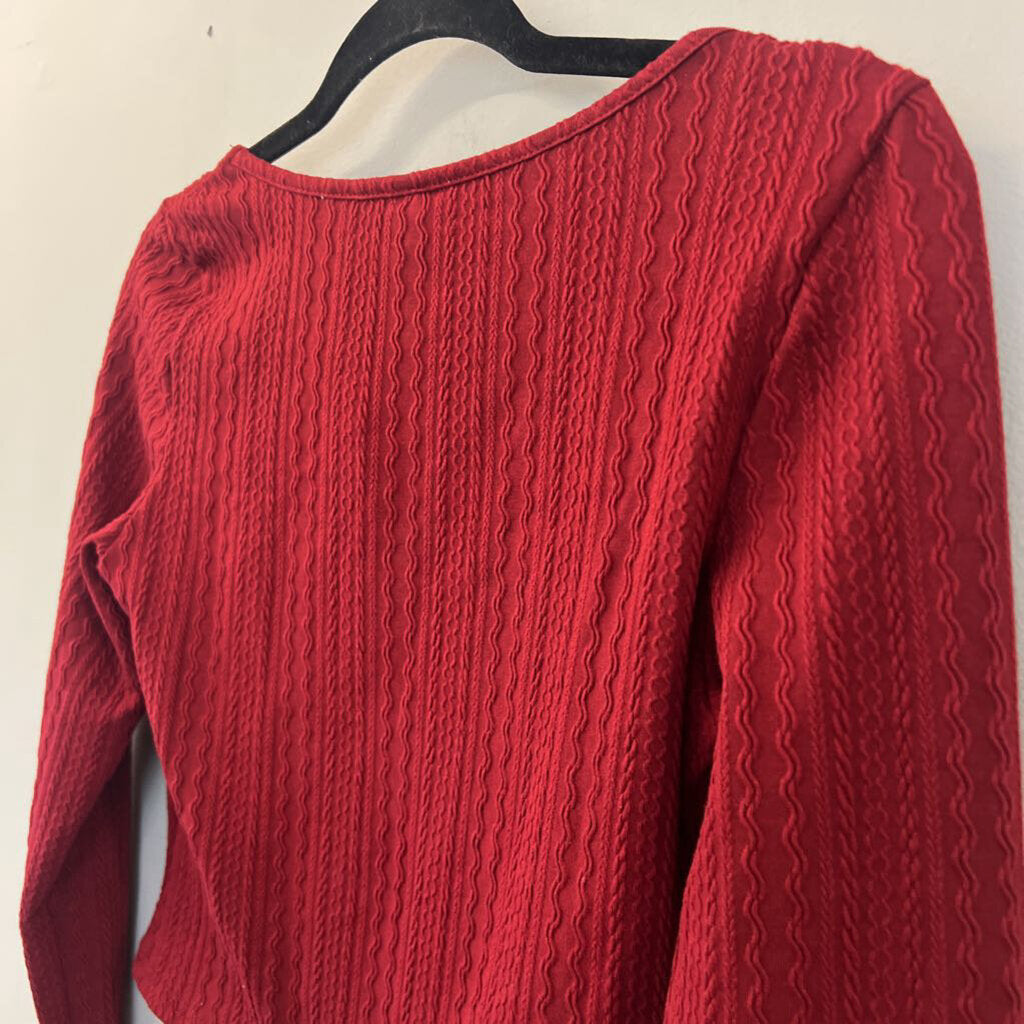 Red Cable Knit Textured Long Sleeve Crop Top Medium