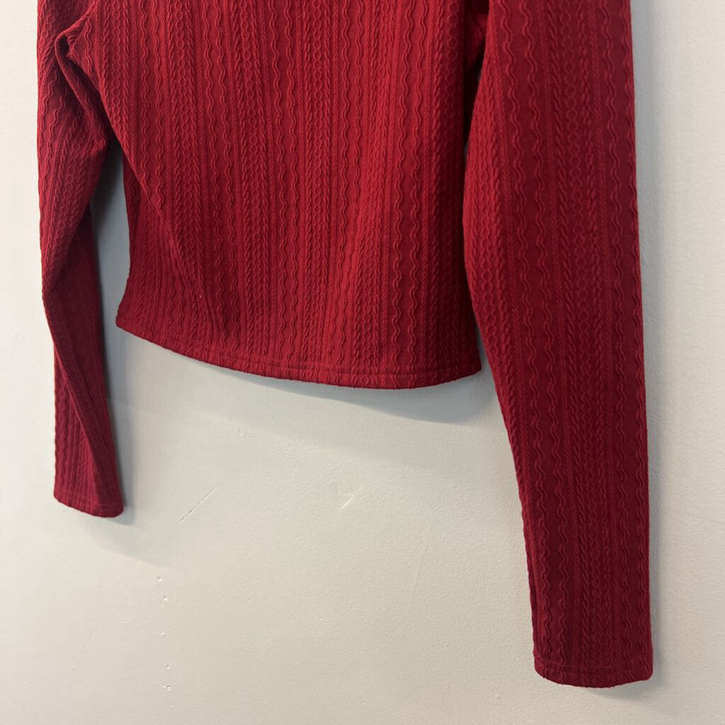 Red Cable Knit Textured Long Sleeve Crop Top Medium