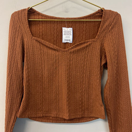 Brown Cable Knit Textured Long Sleeve Crop Top Medium