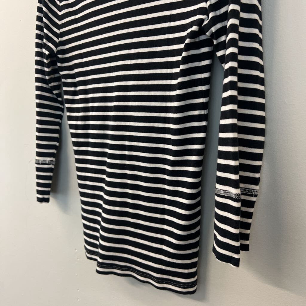 J Crew Black/ White Striped Henley Top Medium