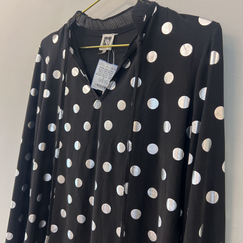 Anne Klein Black/ Silver Polka Dot Long Sleeve Top Medium