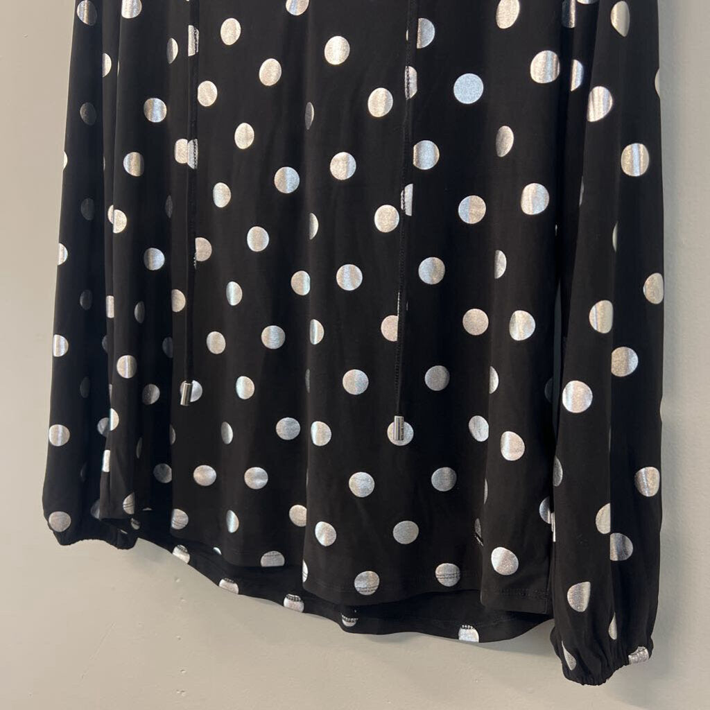 Anne Klein Black/ Silver Polka Dot Long Sleeve Top Medium