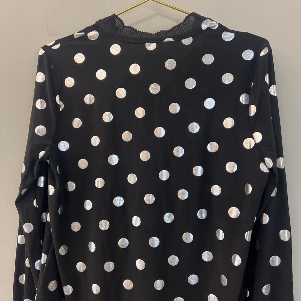 Anne Klein Black/ Silver Polka Dot Long Sleeve Top Medium