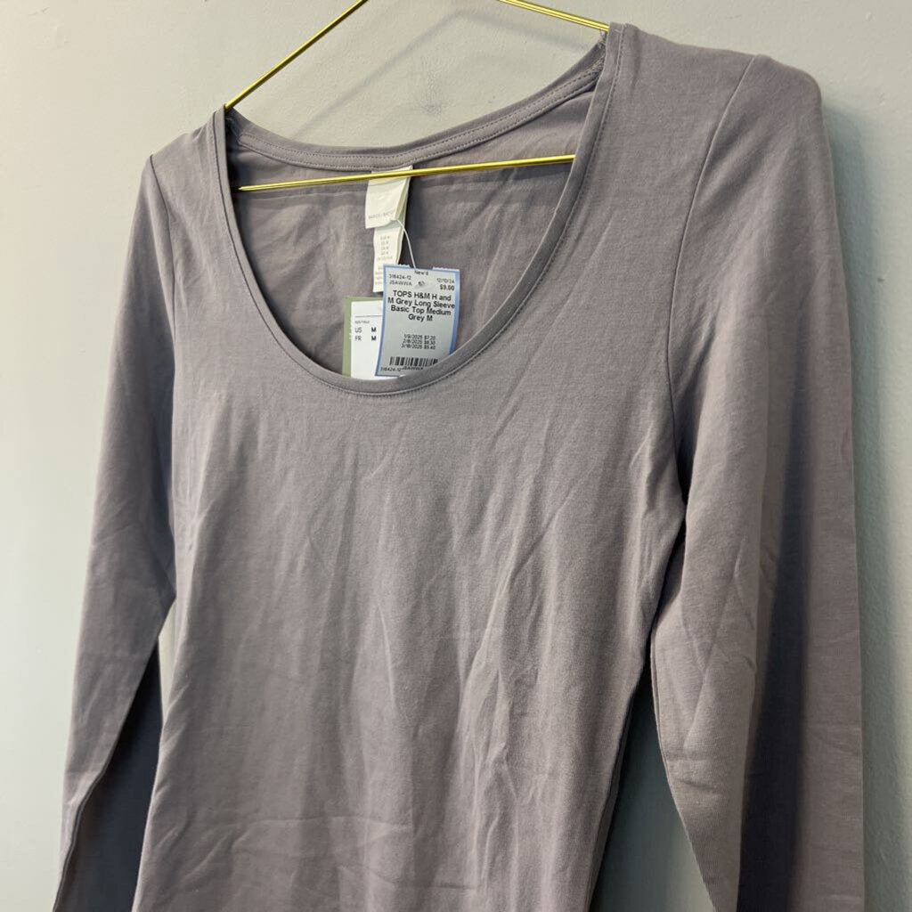 H and M Grey Long Sleeve Basic Top Medium