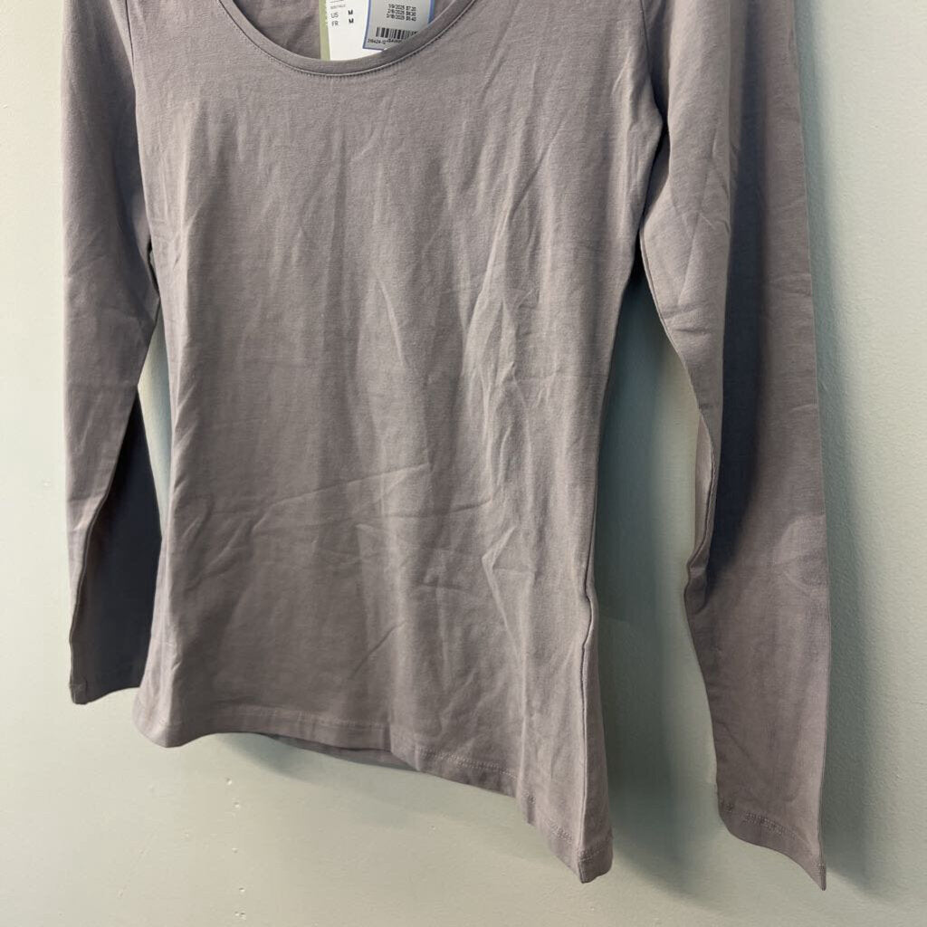 H and M Grey Long Sleeve Basic Top Medium