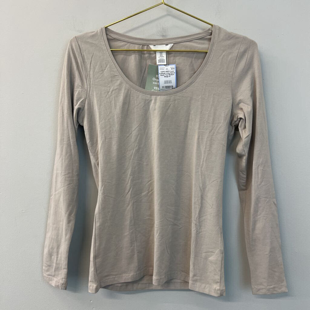 H and M Beige Long Sleeve Basic Top Medium