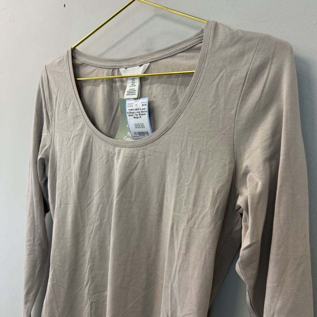 H and M Beige Long Sleeve Basic Top Medium