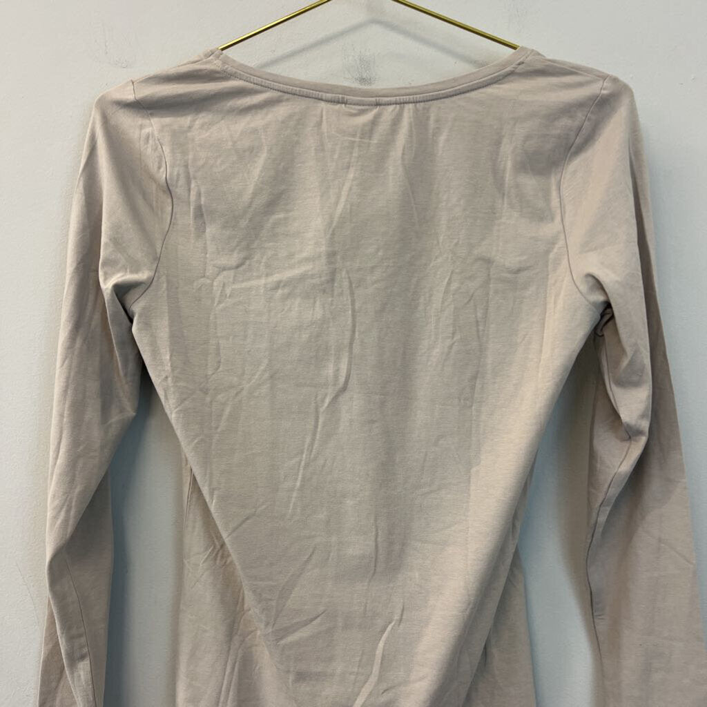 H and M Beige Long Sleeve Basic Top Medium