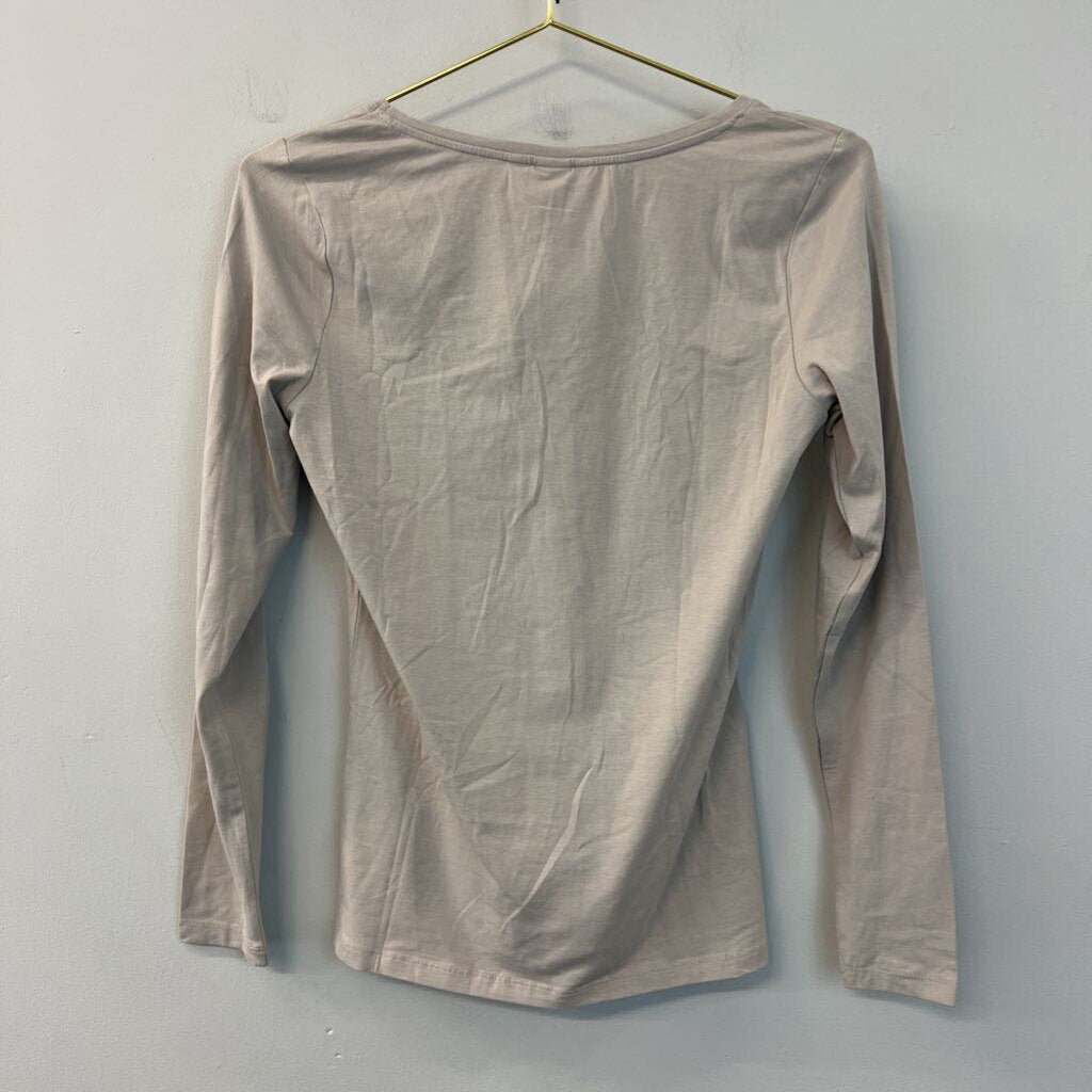 H and M Beige Long Sleeve Basic Top Medium