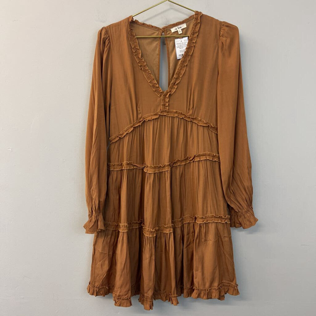 In Loom Brown Long Sleeve Ruffle Detail Dress Large