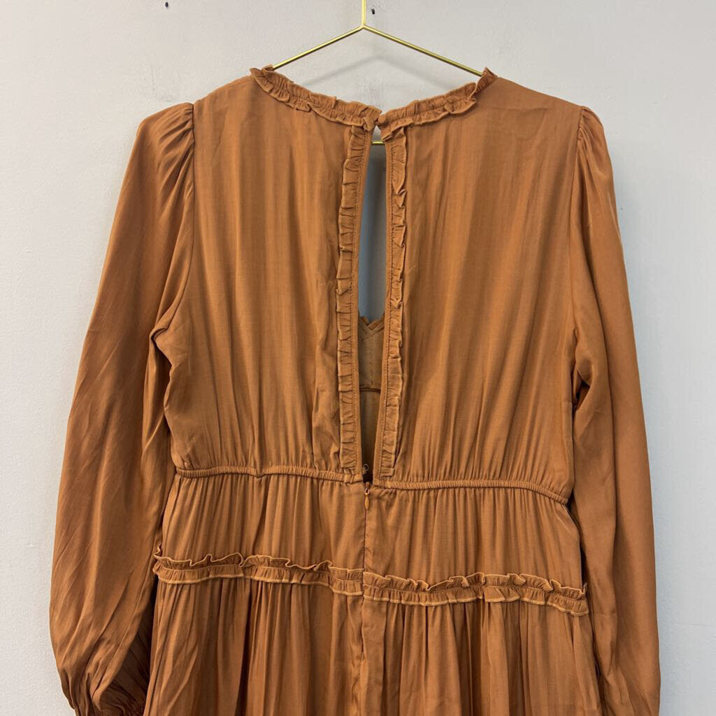 In Loom Brown Long Sleeve Ruffle Detail Dress Large