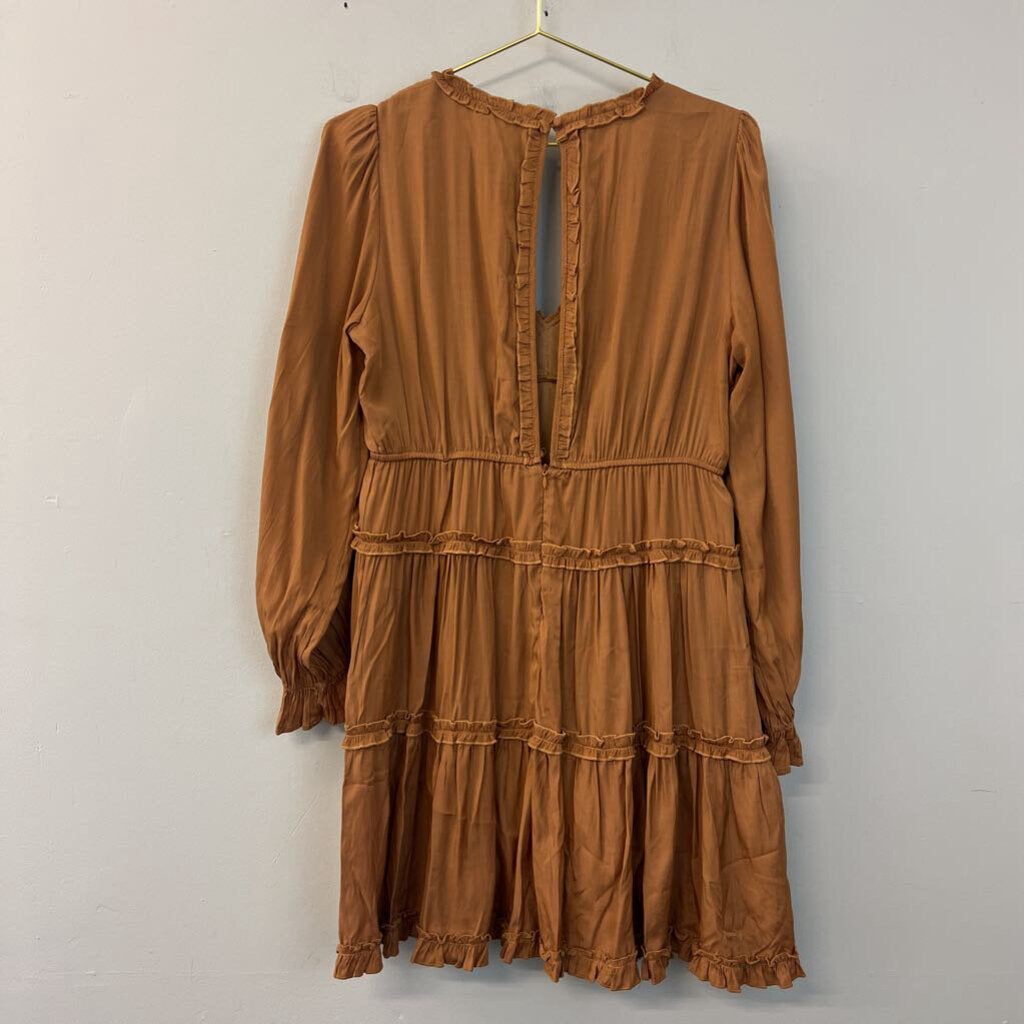 In Loom Brown Long Sleeve Ruffle Detail Dress Large