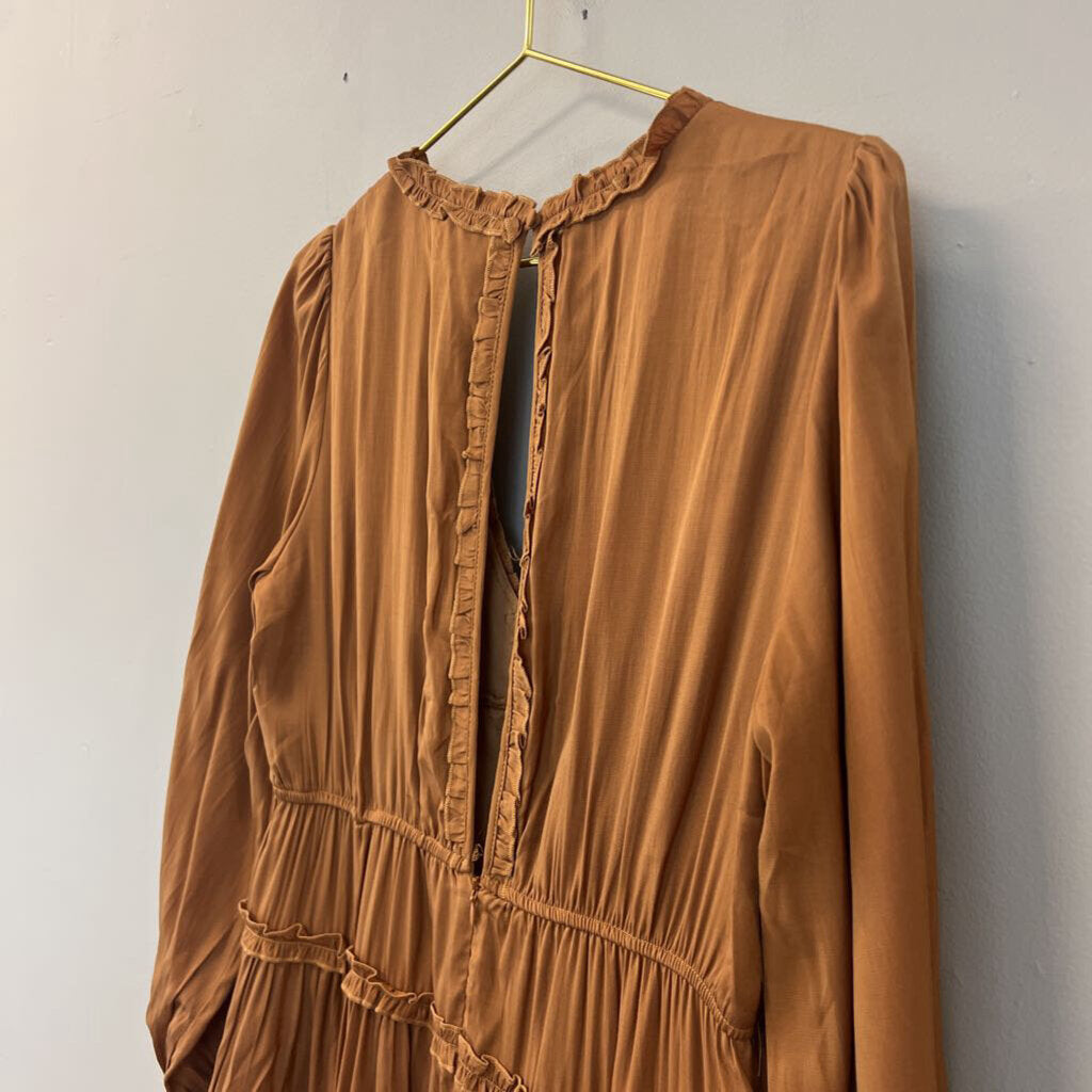 In Loom Brown Long Sleeve Ruffle Detail Dress Large