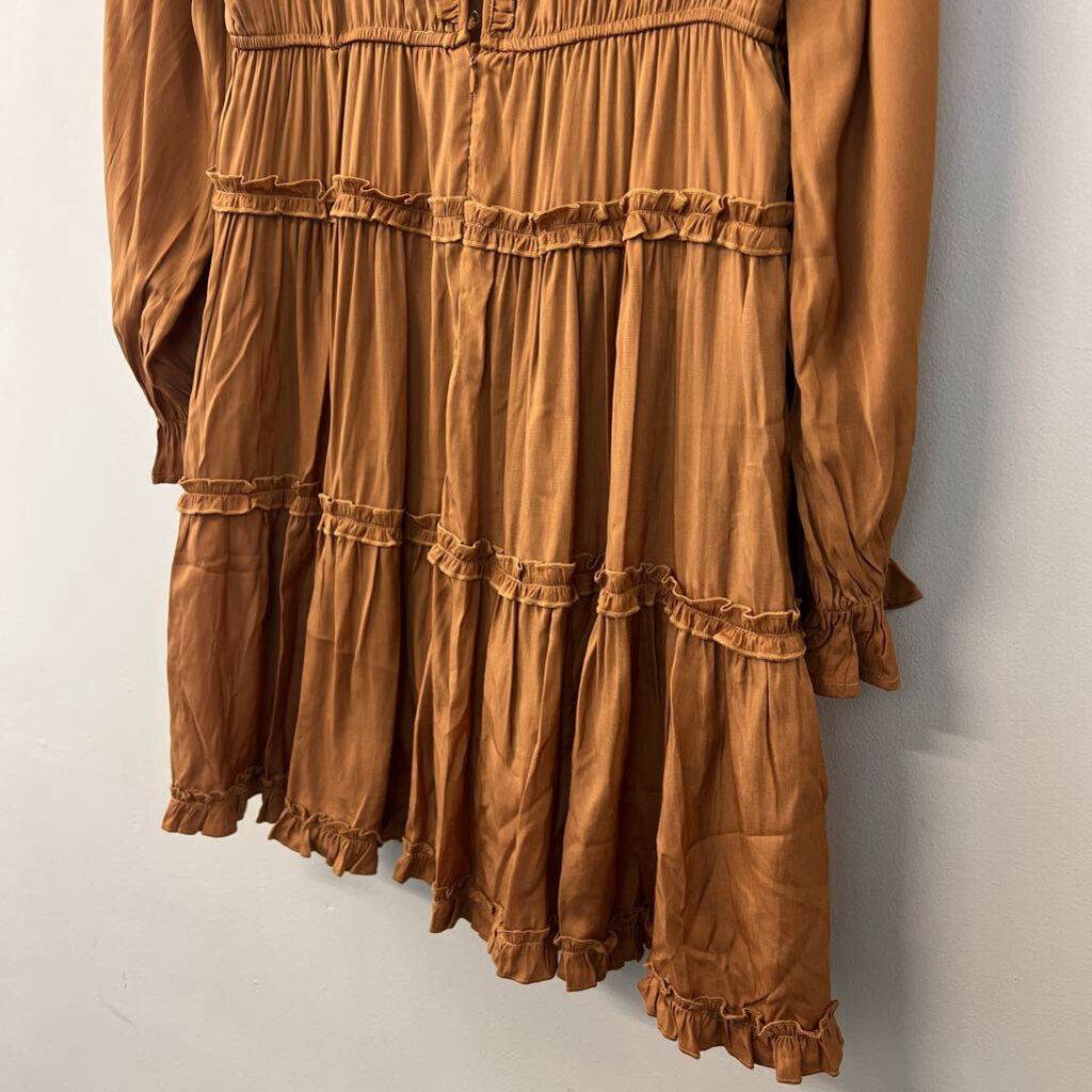 In Loom Brown Long Sleeve Ruffle Detail Dress Large