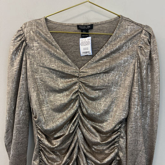 Rachel Zoe Metallic Ruched Long Sleeve Top Large