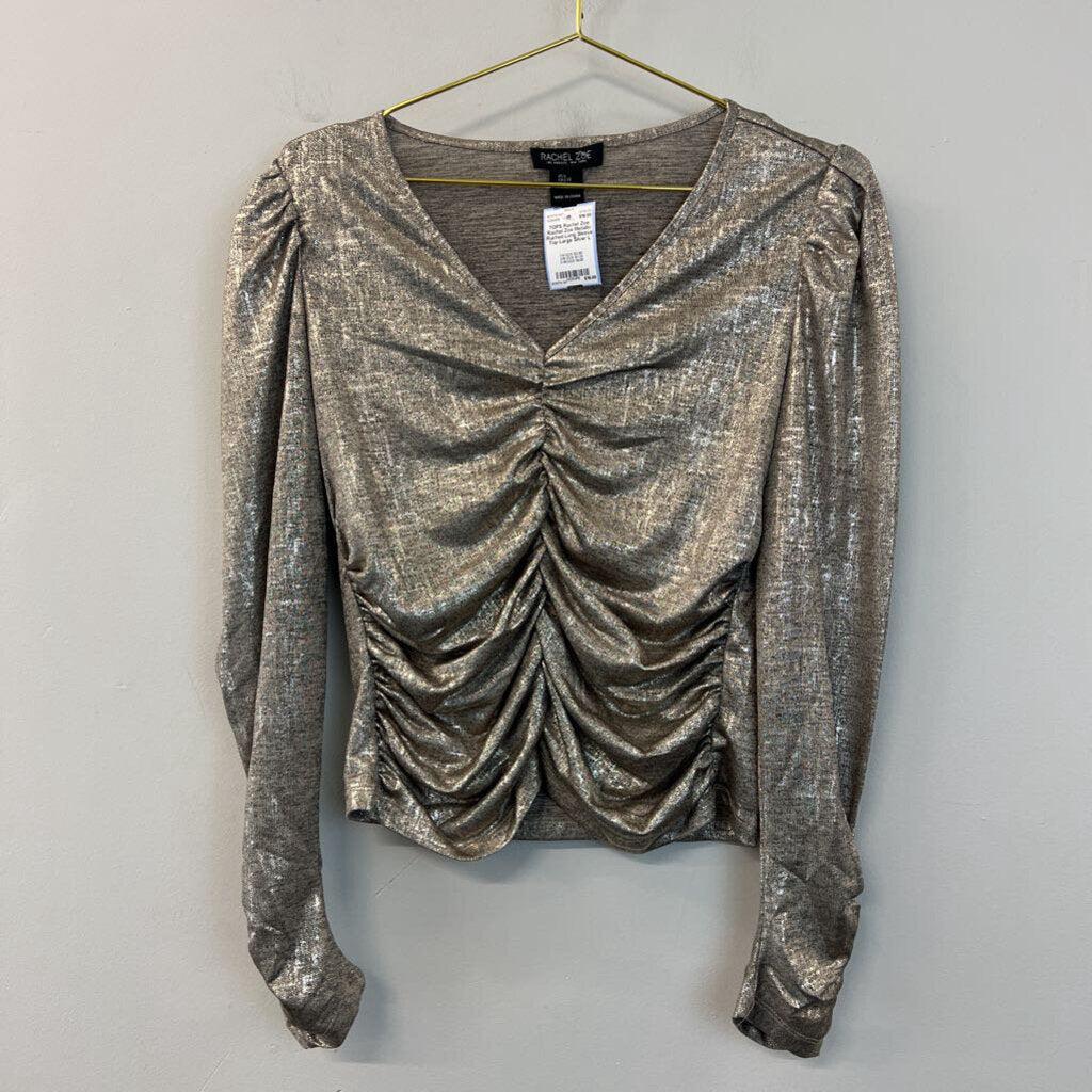 Rachel Zoe Metallic Ruched Long Sleeve Top Large