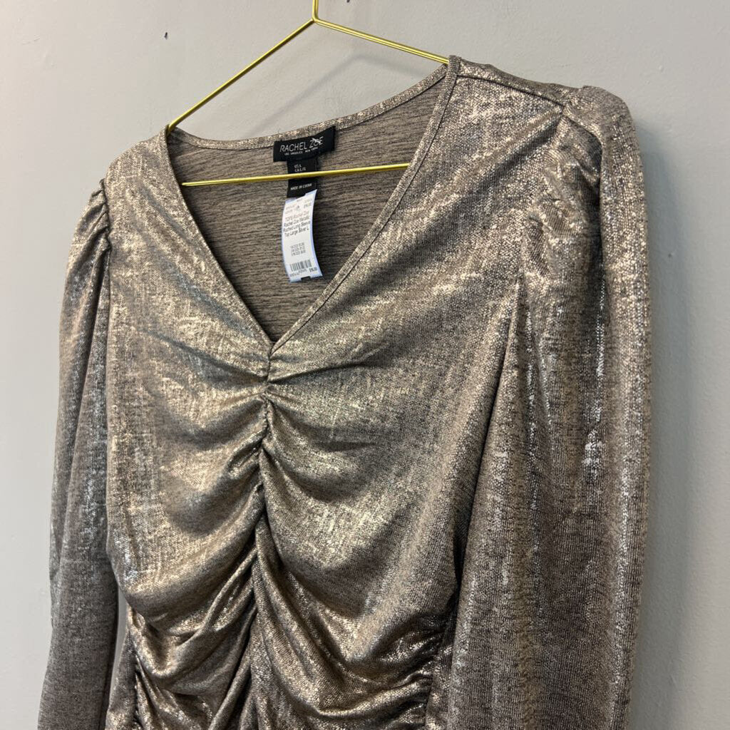 Rachel Zoe Metallic Ruched Long Sleeve Top Large