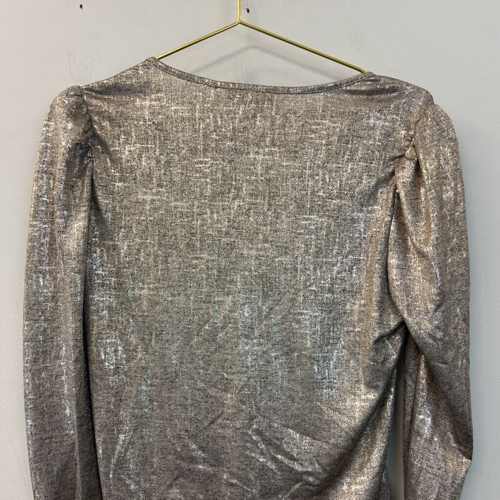 Rachel Zoe Metallic Ruched Long Sleeve Top Large