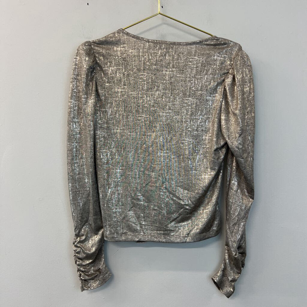 Rachel Zoe Metallic Ruched Long Sleeve Top Large