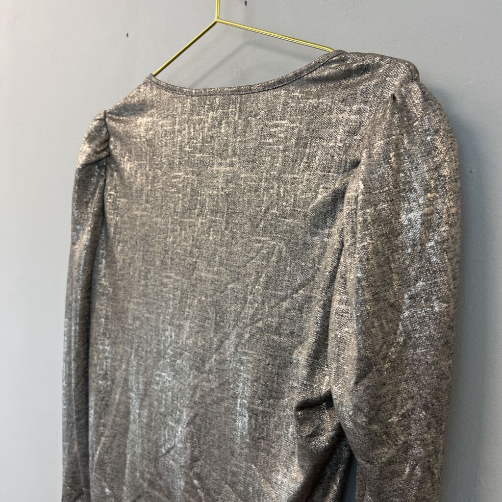 Rachel Zoe Metallic Ruched Long Sleeve Top Large