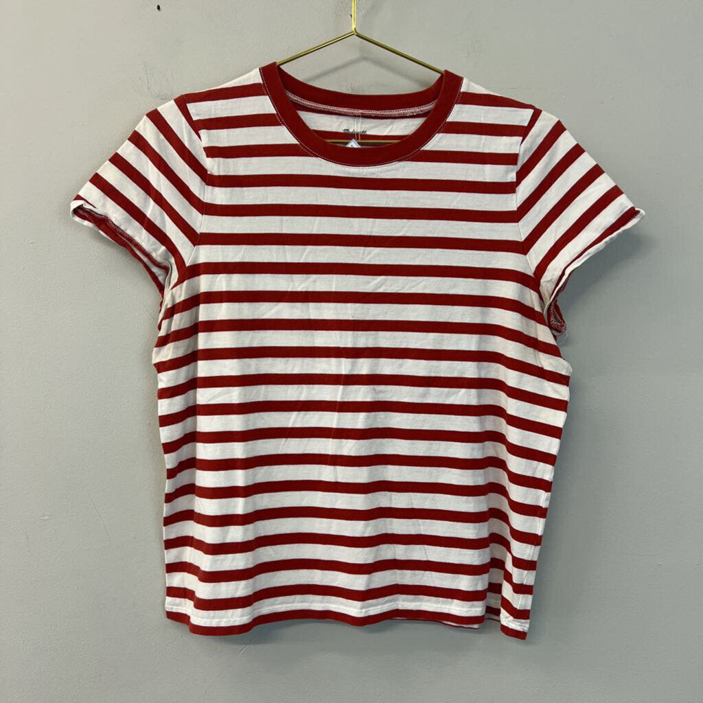 Madewell Red/ White Striped Short Sleeve Top Large