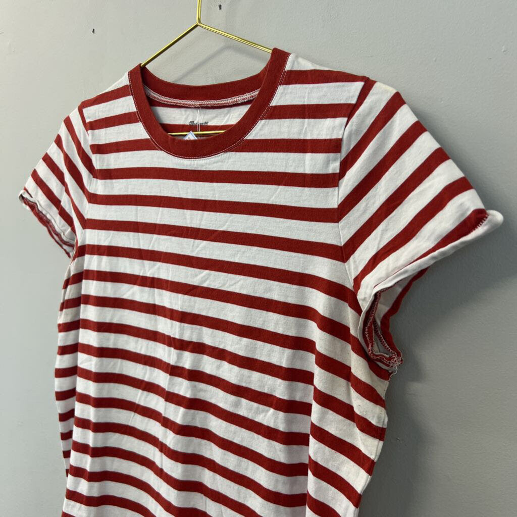 Madewell Red/ White Striped Short Sleeve Top Large