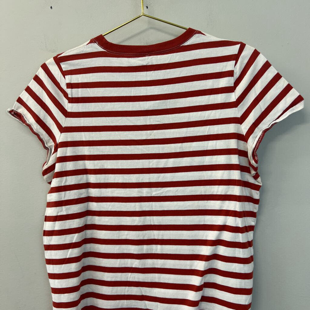 Madewell Red/ White Striped Short Sleeve Top Large