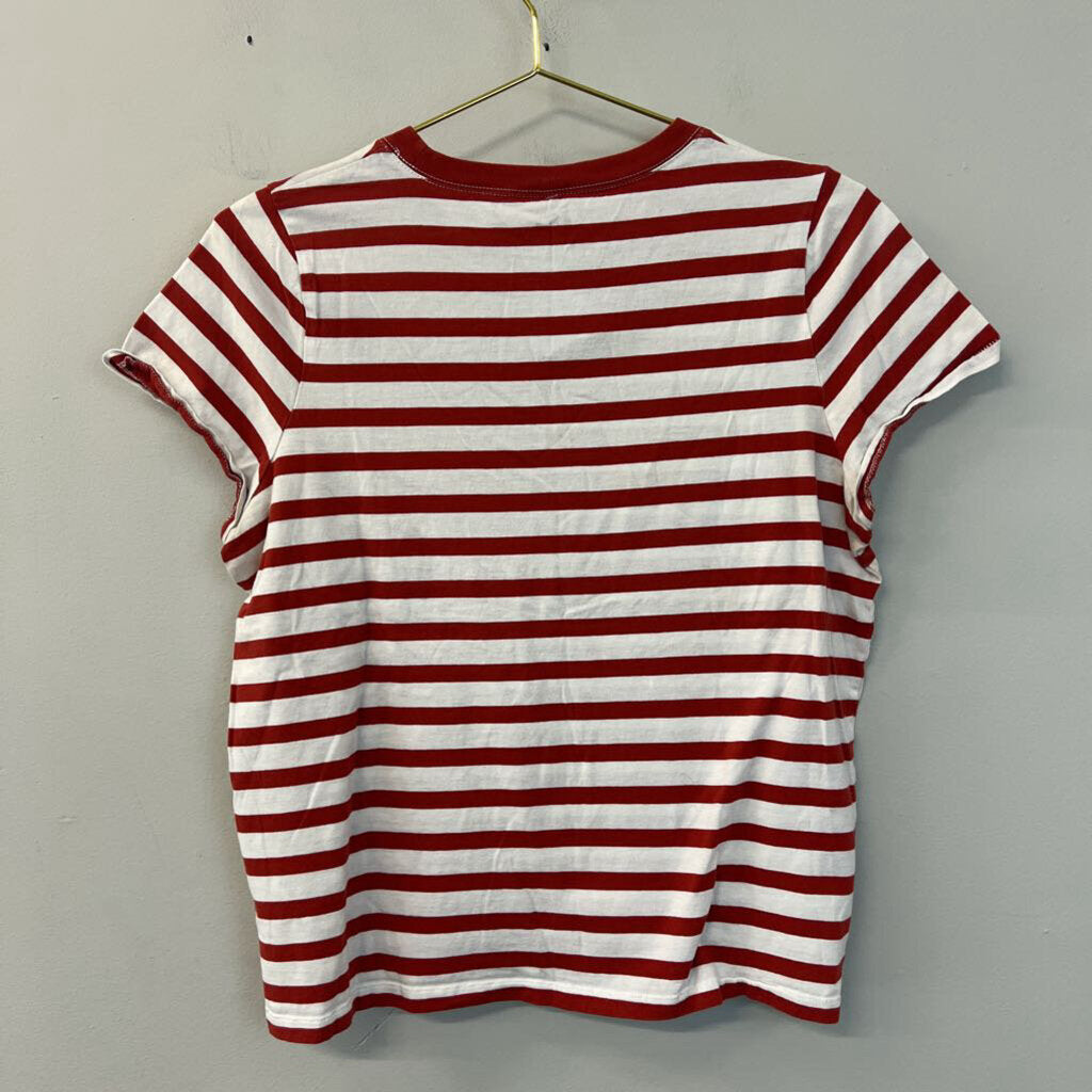 Madewell Red/ White Striped Short Sleeve Top Large