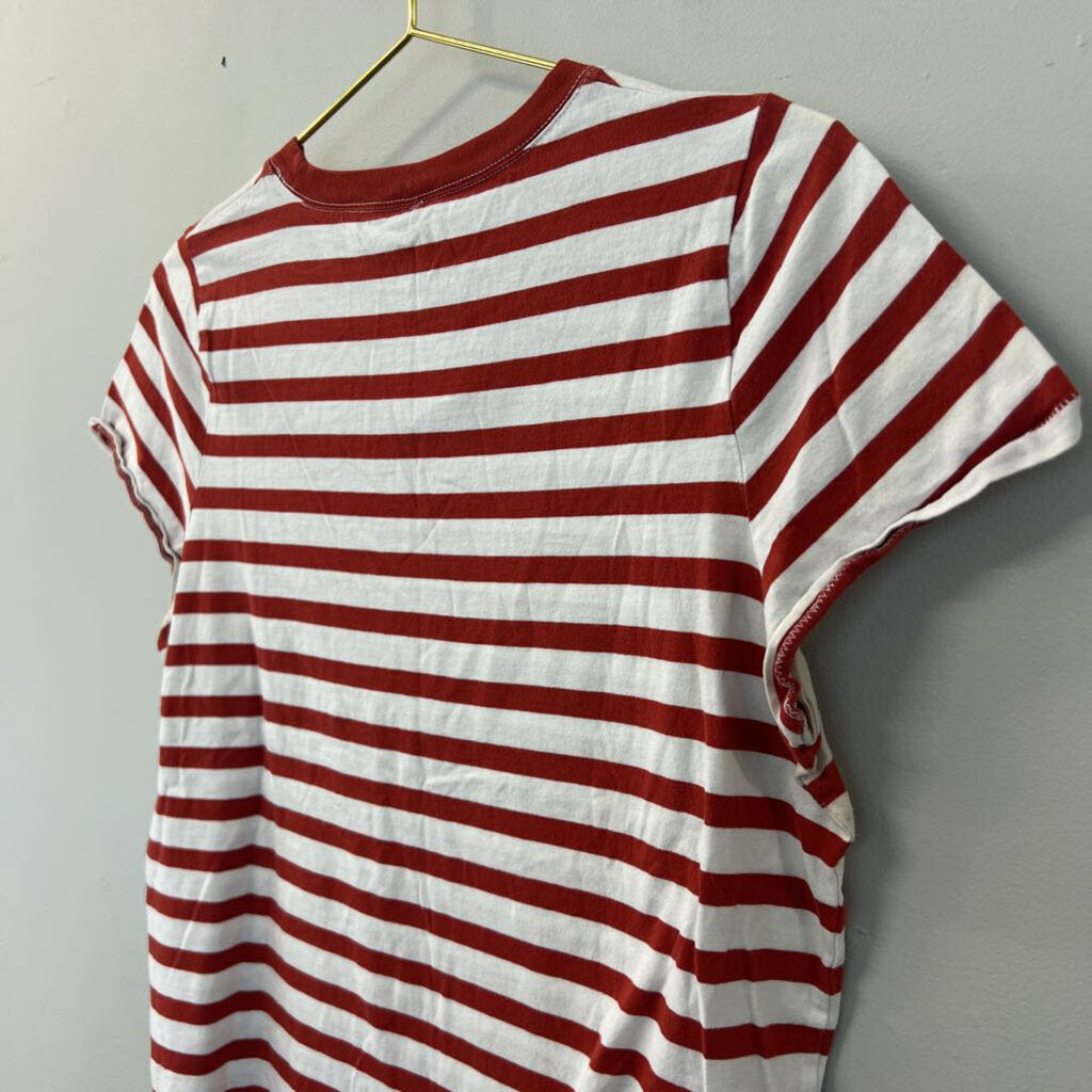 Madewell Red/ White Striped Short Sleeve Top Large