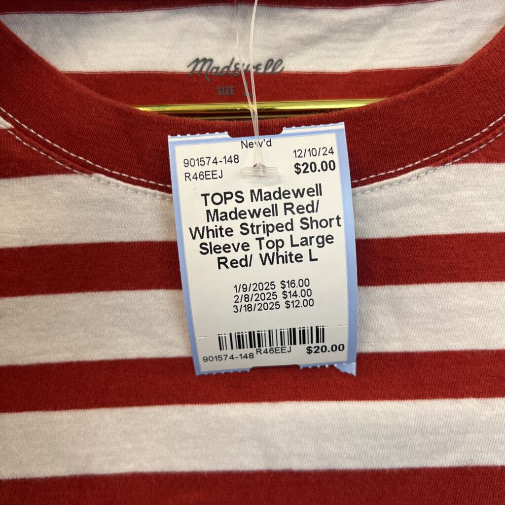 Madewell Red/ White Striped Short Sleeve Top Large