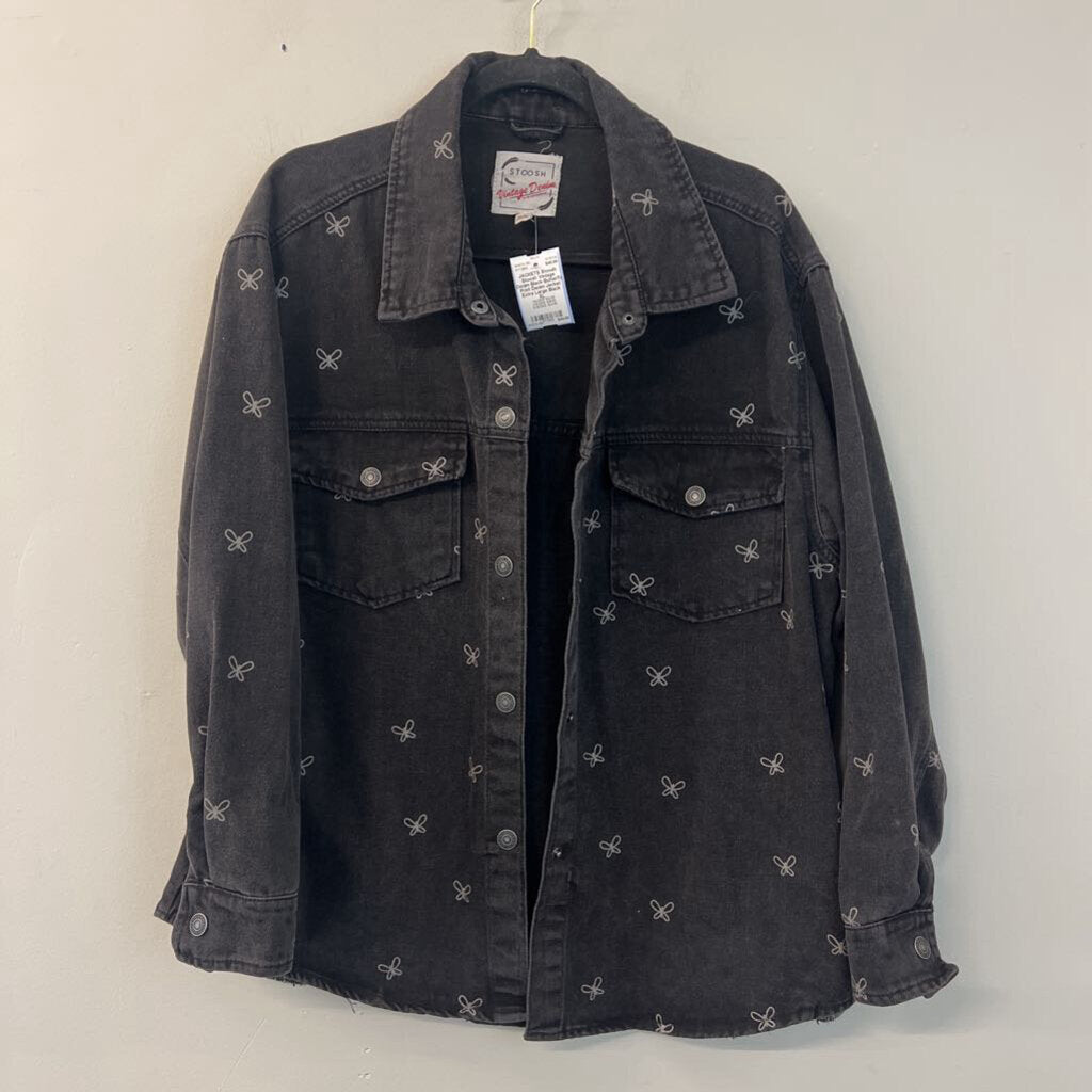 Stoosh Vintage Denim Black Butterfly Print Denim Jacket Extra Large