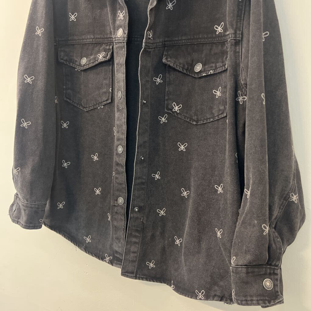 Stoosh Vintage Denim Black Butterfly Print Denim Jacket Extra Large