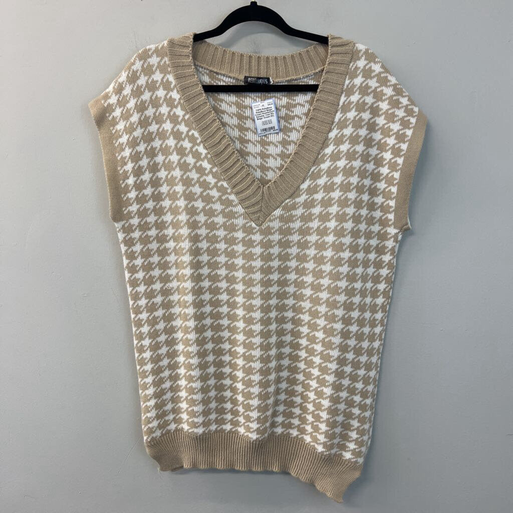 Rebellious Beige/ Cream Houndstooth Sweater Vest M/L