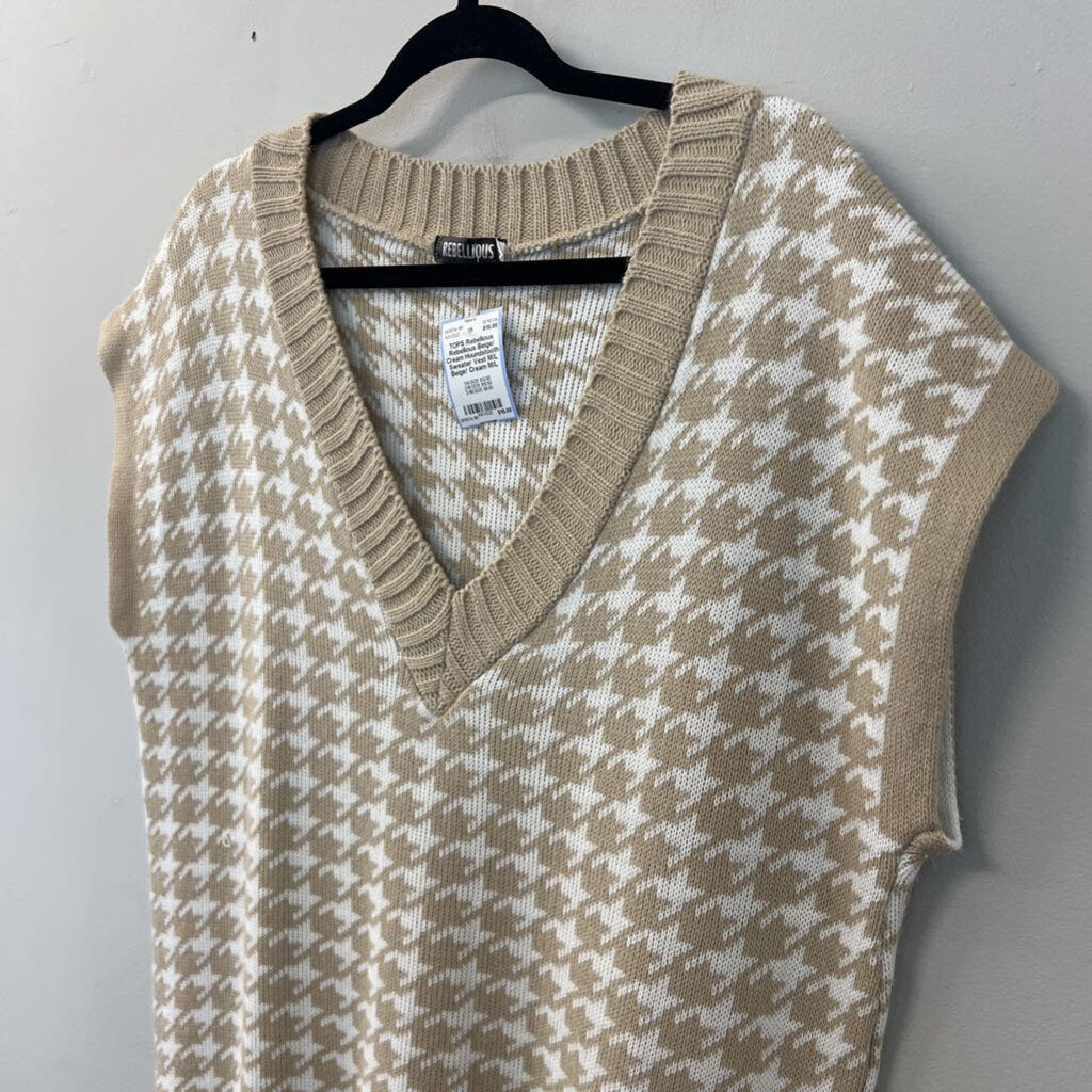 Rebellious Beige/ Cream Houndstooth Sweater Vest M/L