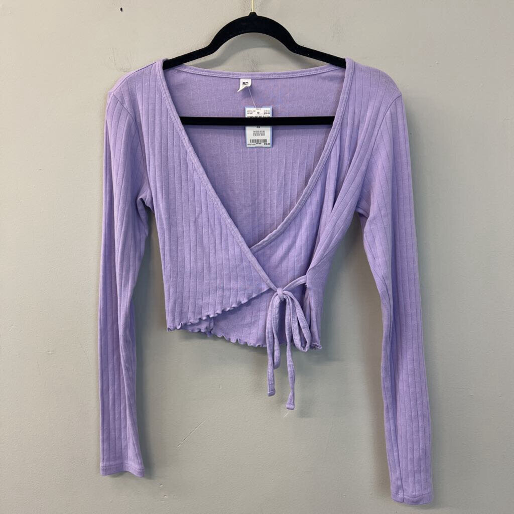 BP Purple Long Sleeve Cropped Wrap Top Extra Small