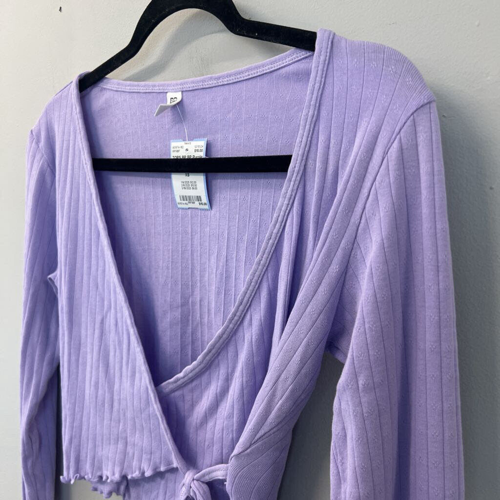 BP Purple Long Sleeve Cropped Wrap Top Extra Small