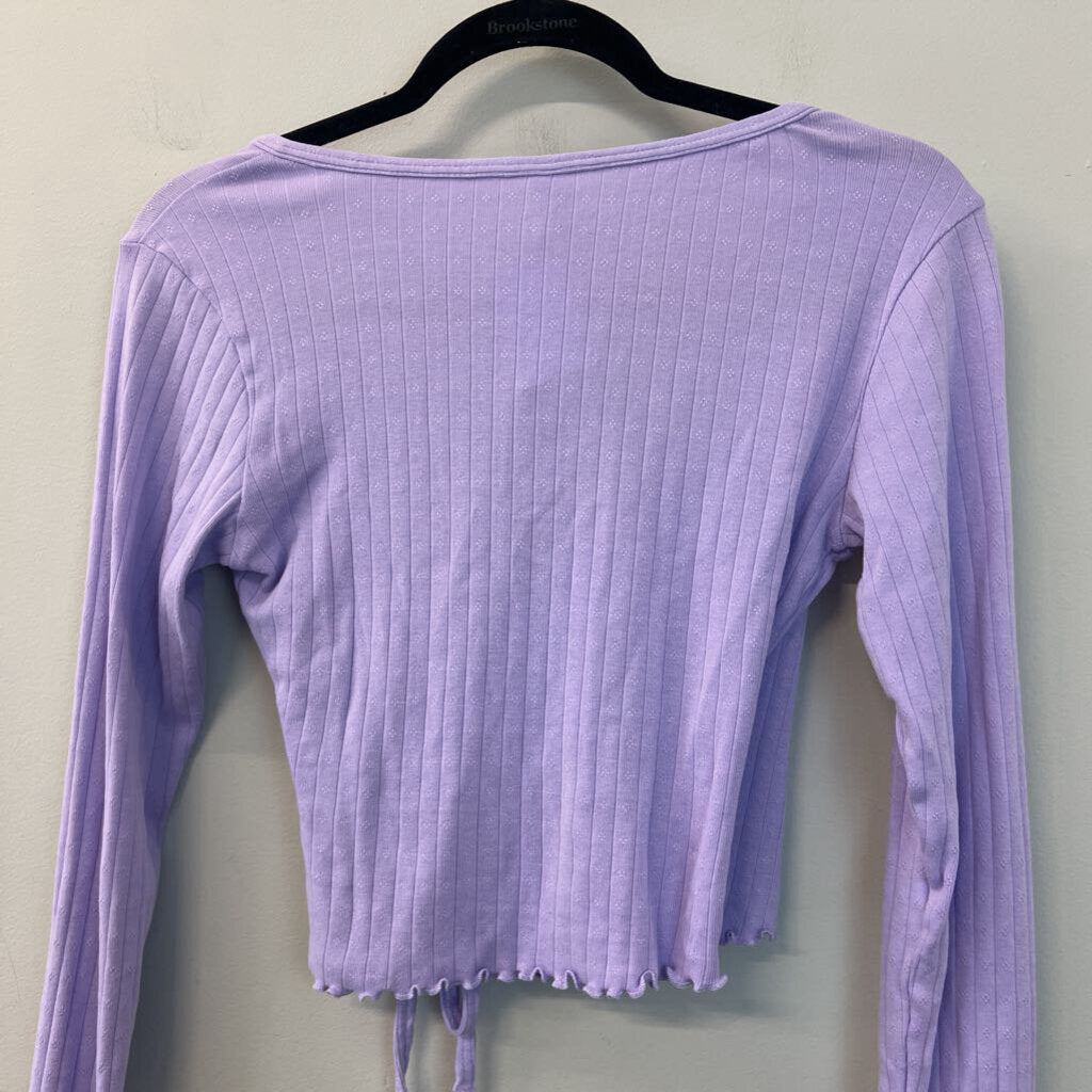 BP Purple Long Sleeve Cropped Wrap Top Extra Small