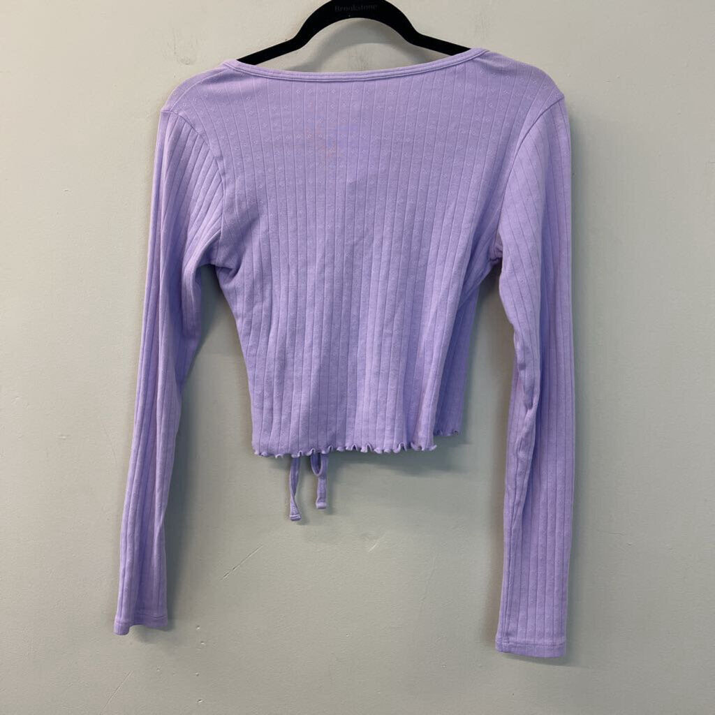 BP Purple Long Sleeve Cropped Wrap Top Extra Small