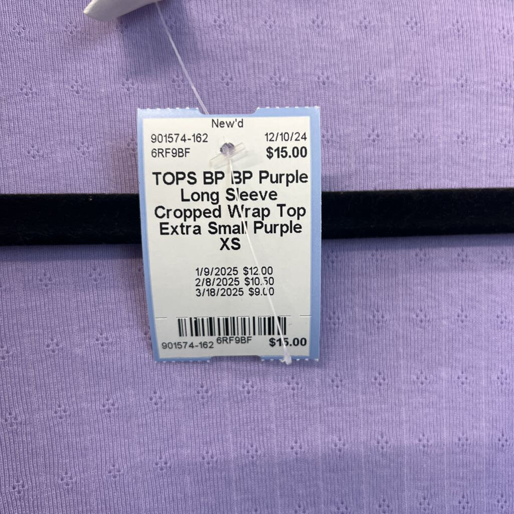 BP Purple Long Sleeve Cropped Wrap Top Extra Small