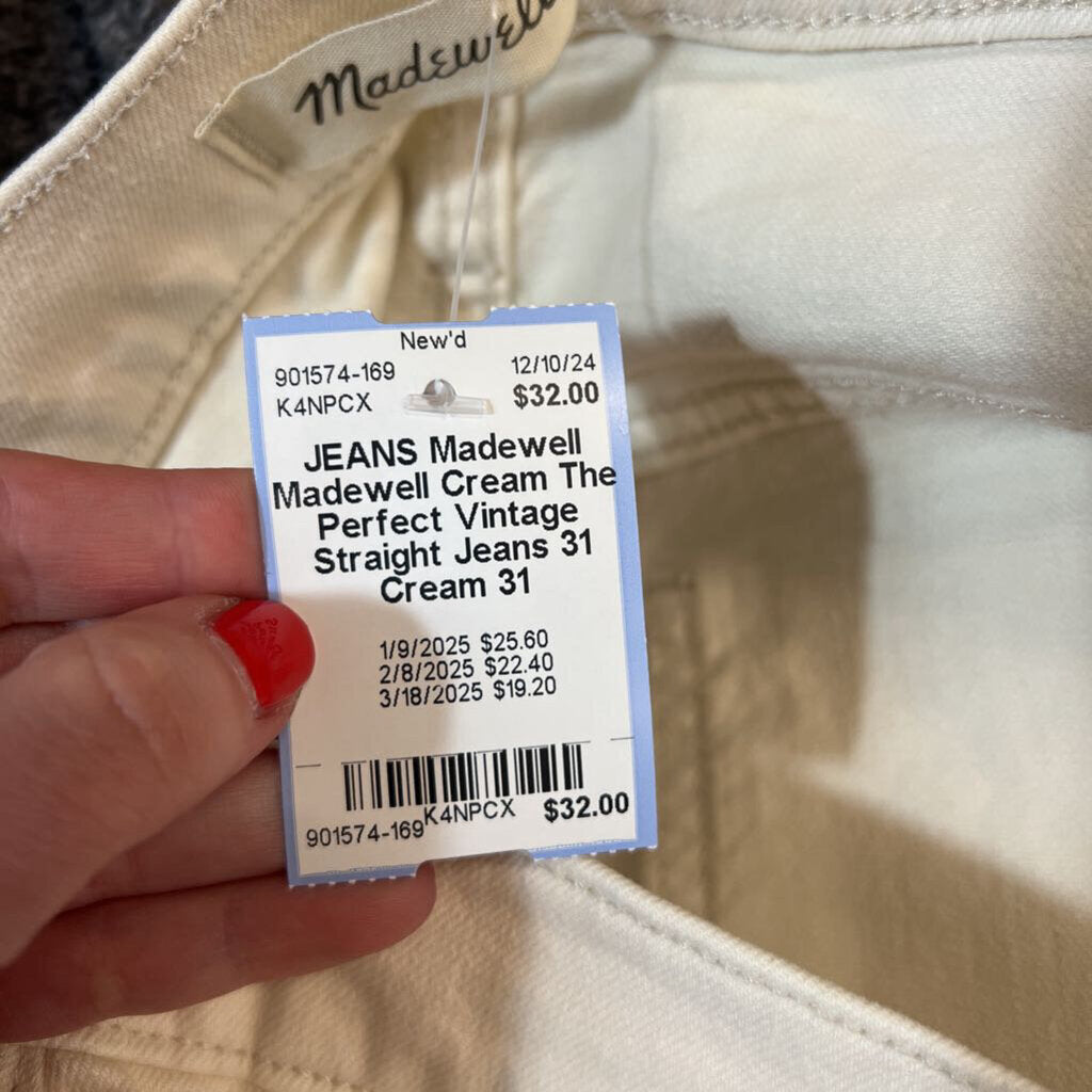 Madewell Cream The Perfect Vintage Straight Jeans 31