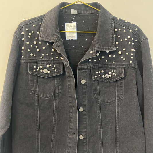 Black Denim Jacket with Pearls Medium