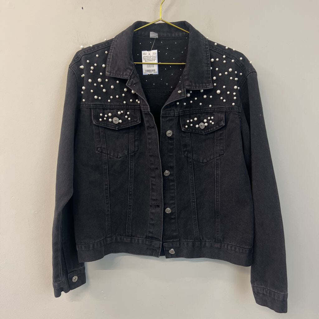 Black Denim Jacket with Pearls Medium