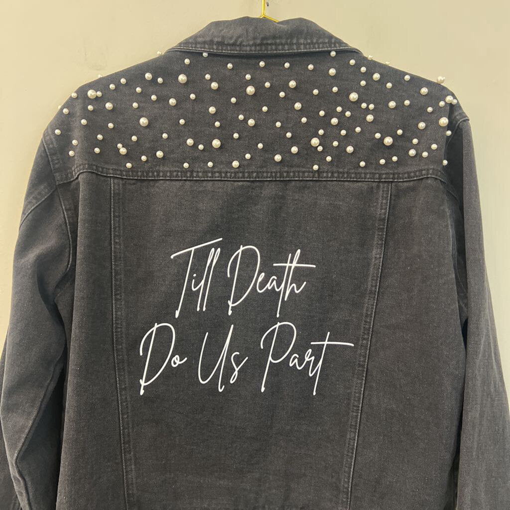 Black Denim Jacket with Pearls Medium