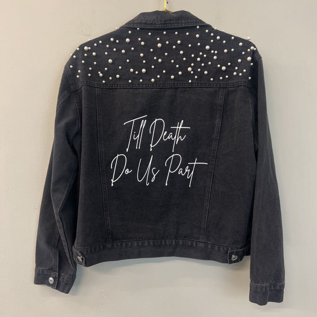 Black Denim Jacket with Pearls Medium